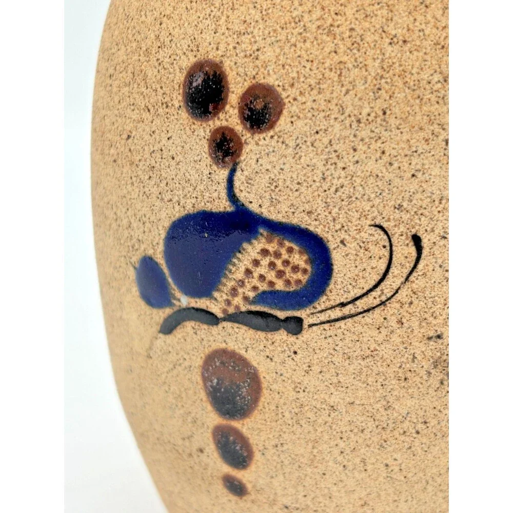 Netzi Tonala Pottery Burnished Clay Vase Hand-Painted Bird Floral Motif Signed‎